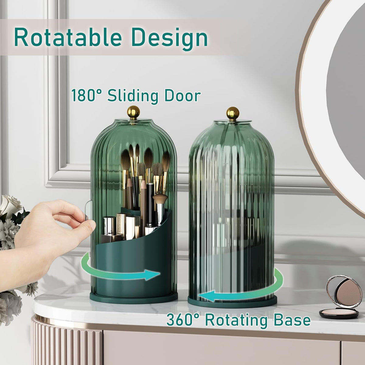 Green — Ribbed organizer, brushes and cosmetics not included