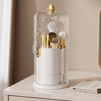 Clear / White — Original organizer styled on a vanity; brushes not included
