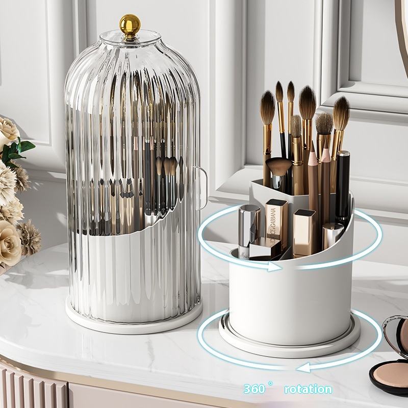 Clear / White — Ribbed organizer rotating base, brushes not included