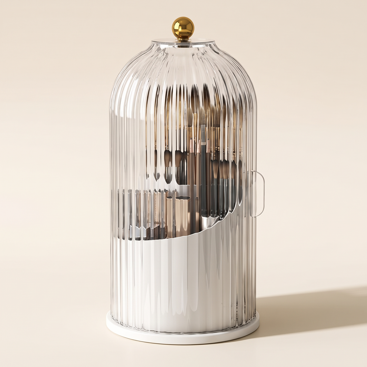 Clear / White — Ribbed organizer with brushes for styling, not included